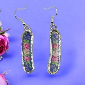 Broken China 925 Earrings From Rare Bavaria Tirschenreuth Franklin 4177 Plate